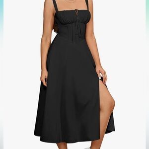 Amazon Black Corset Boho Flowy Slit Dress, Sz XXL fits more like XL